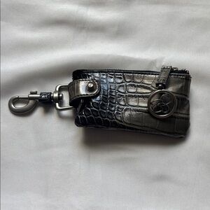 Croc-Embossed Black & Silver Keychain Coin Purse – Excellent Used Condition